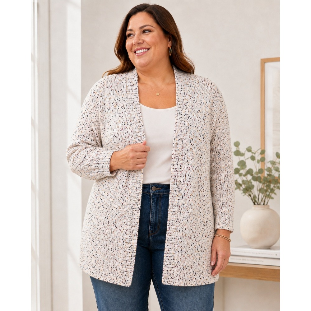 k277. Talbots Womens 2X Confetti Fleck Knit Open Front Cardigan Sweater Multi